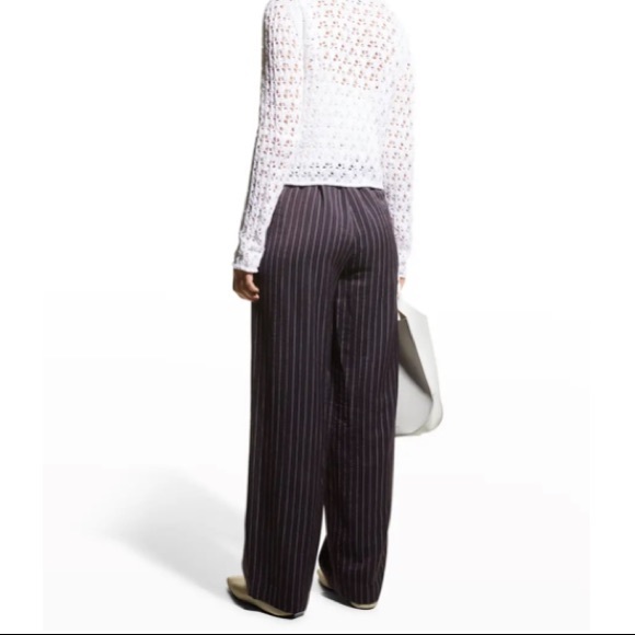 Armani Collezioni Pinstriped Linen Blend wide leg pants in black - Picture 4 of 14